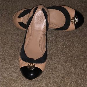 Size 7 Tory Burch tan and black ballet flats